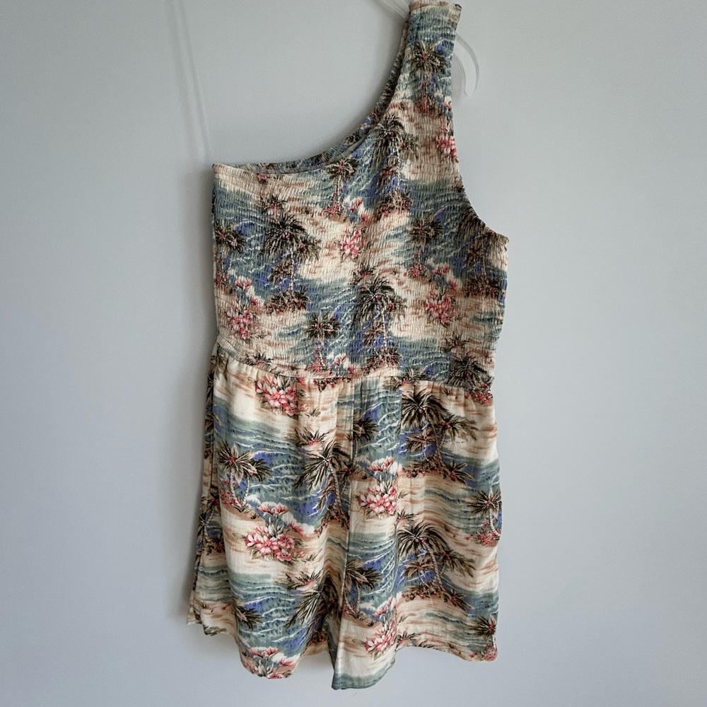AE Tropical smocked Romper one shoulder beach S